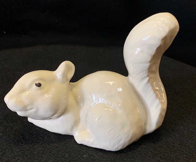 Figurine - Pottery - White Squirrel Crouching - Hand-Crafted by a Local Potter