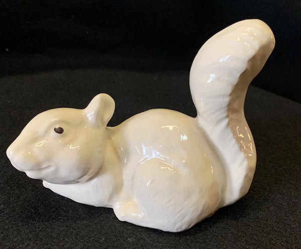 Figurine - Pottery - White Squirrel Crouching - Hand-Crafted by a Local Potter