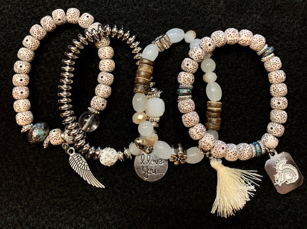 Jewelry - Stackable Bracelets - Set of 4 Bracelets - Includes a White Squirrel Charm