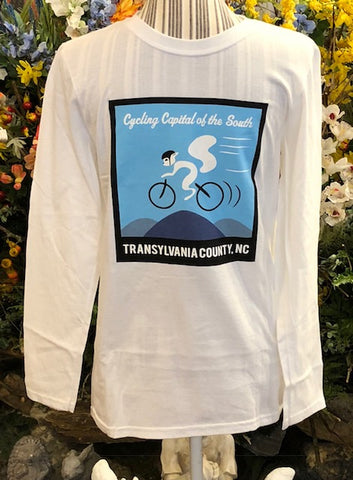 T-Shirt - Long Sleeve, Crew Neck in Black or White with Cycling White Squirrel on Front