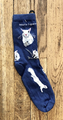 Socks - Ladies - White Squirrel in Blue or Black (Pink Label Size 6 - 8 1/2)