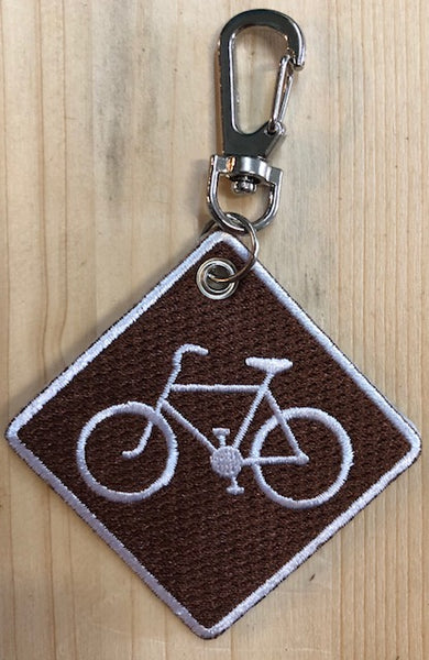 Key Chain/Clip - White Squirrel on One Side - Biking Symbol on Other Side