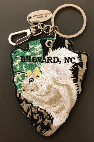 Key Chain/Clip - Embroidered White Squirrel on One Side - Pisgah National Forest on the Other