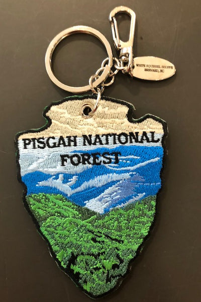 Key Chain/Clip - Embroidered White Squirrel on One Side - Pisgah National Forest on the Other