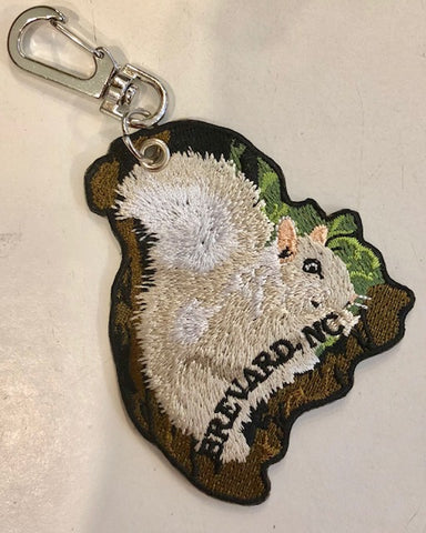 Key Chain/Clip - Embroidered White Squirrel on Both Sides
