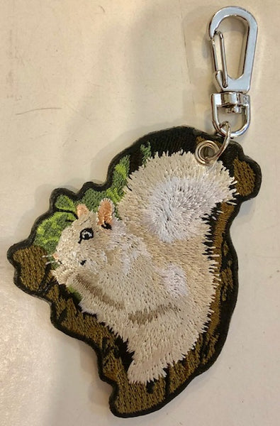 Key Chain/Clip - Embroidered White Squirrel on Both Sides