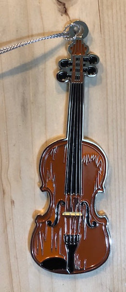 Ornament - Metal Fiddle with White Squirrel & "Brevard, NC" on the back