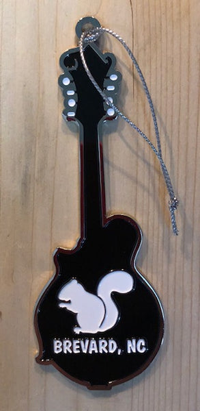 Ornament - Metal Mandolin with White Squirrel & "Brevard, NC" on the back