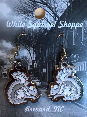 Jewelry - White Squirrel Metal Earrings with Brevard, NC engraved on backside