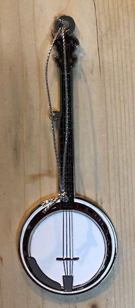 Ornament - Metal Banjo with White Squirrel & "Brevard, NC" on the back