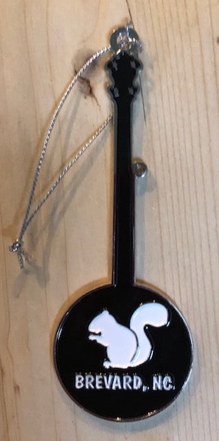 Ornament - Metal - Banjo with White Squirrel & Brevard, NC on the back