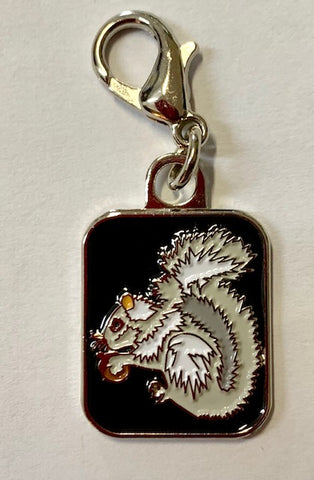 Jewelry - Charm - White Squirrel with Black Background and Clip-on Fastener