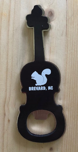 Magnet - Metal Bottle Opener - Fiddle with White Squirrel & Brevard, NC on back