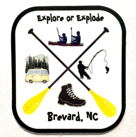 Decal/Sticker - Explore or Explode, Brevard, NC - Mini Square - Waterproof