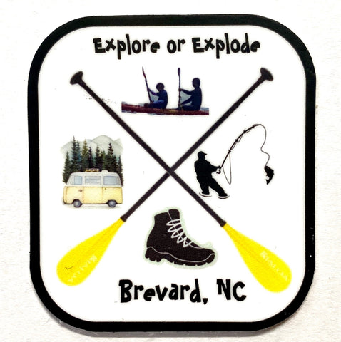 Decal/Sticker - Explore or Explode, Brevard, NC - Mini Square - Waterproof