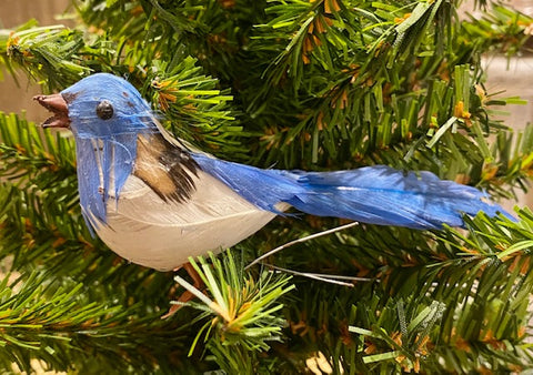 Birds - Bluebirds -Embellished with Real Feathers - with a pick for attaching