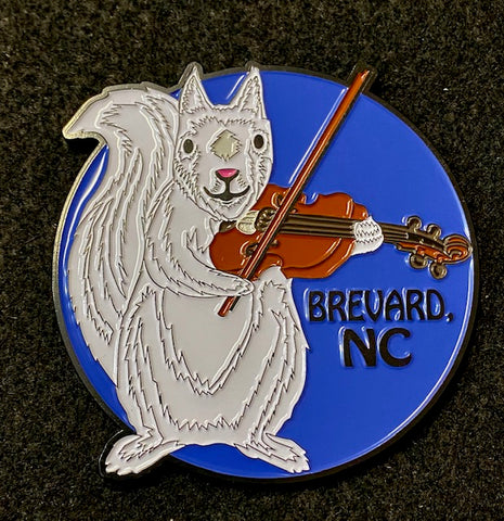 Magnet - Metal - White Squirrel Playing a Fiddle with Brevard, NC