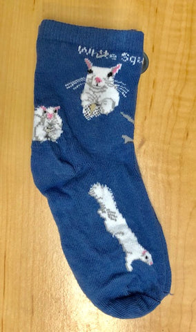 Socks - Youth - White Squirrels on Denim Blue Background