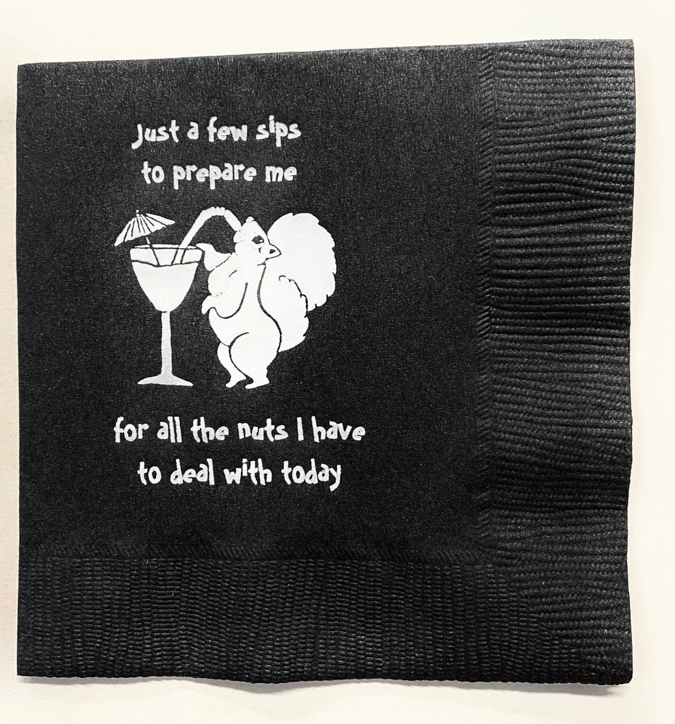 Cocktail Napkins with White Squirrel Design - 25 in a Pack