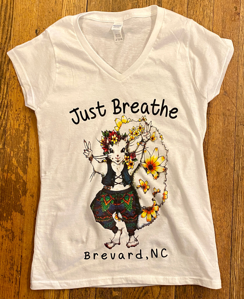 T-Shirt - For Youth - Hippie White Squirrel Girl - Short Sleeve Crew Neck with "Just Breathe"