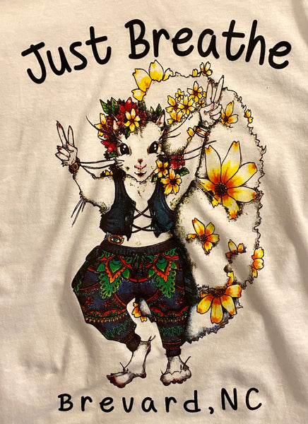 T-Shirt - For Youth - Hippie White Squirrel Girl - Short Sleeve Crew Neck with "Just Breathe"