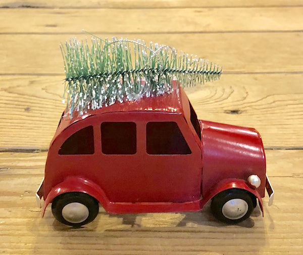 Ornament - Little Red Pick-Up Truck and Little Red Car with Xmas Tree