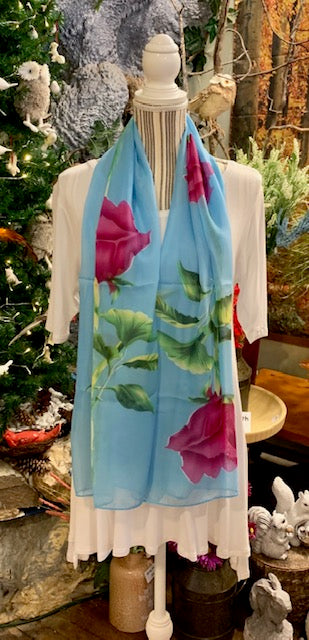 Clothing Accessory - Silky Summer Scarf with Fuschia Roses
