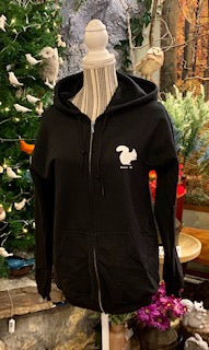 Hoodie - Black Heavy Weight Full Zip with Screen-Printed White Squirrel
