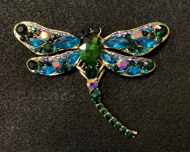 Jewelry - Brooch - Lapel Pin - Colorful Crystal Dragonfly in Blue, Fuscia, Teal, Bronze, Silver and Red for Jacket, Shirt and Hat