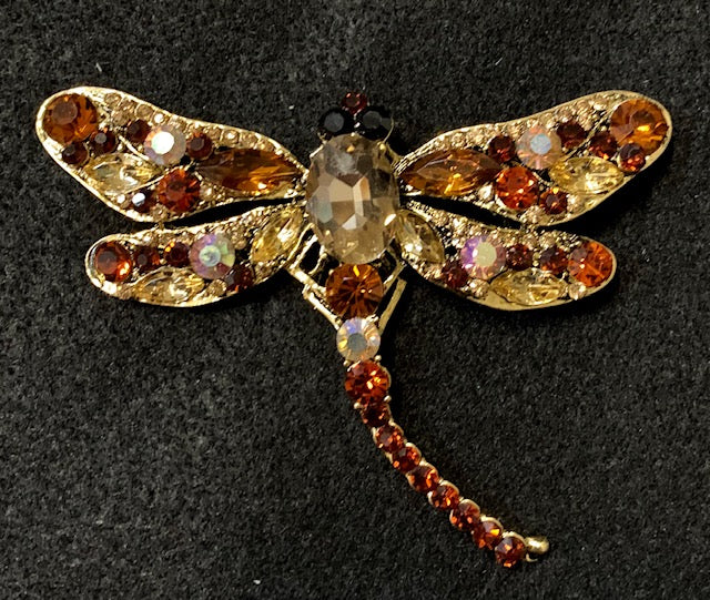 Jewelry - Brooch - Lapel Pin - Colorful Crystal Dragonfly in Blue, Fuscia, Teal, Bronze, Silver and Red for Jacket, Shirt and Hat
