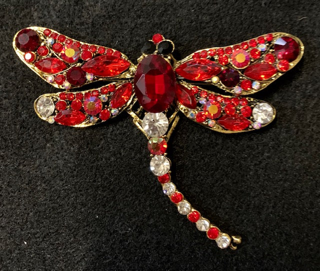 Jewelry - Brooch - Lapel Pin - Colorful Crystal Dragonfly in Blue, Fuscia, Teal, Bronze, Silver and Red for Jacket, Shirt and Hat