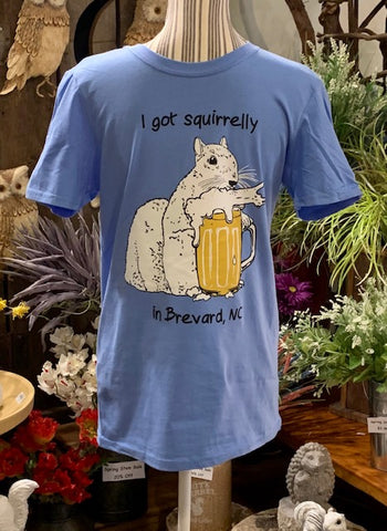 T-Shirt - For Adults - "I Got Squirrelly in Brevard, NC" - Short Sleeve Crew Neck Tee