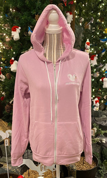 Hoodie - Hoodie - Lilac Pink with light fleece lining....Embroidered White Squirrel Logo