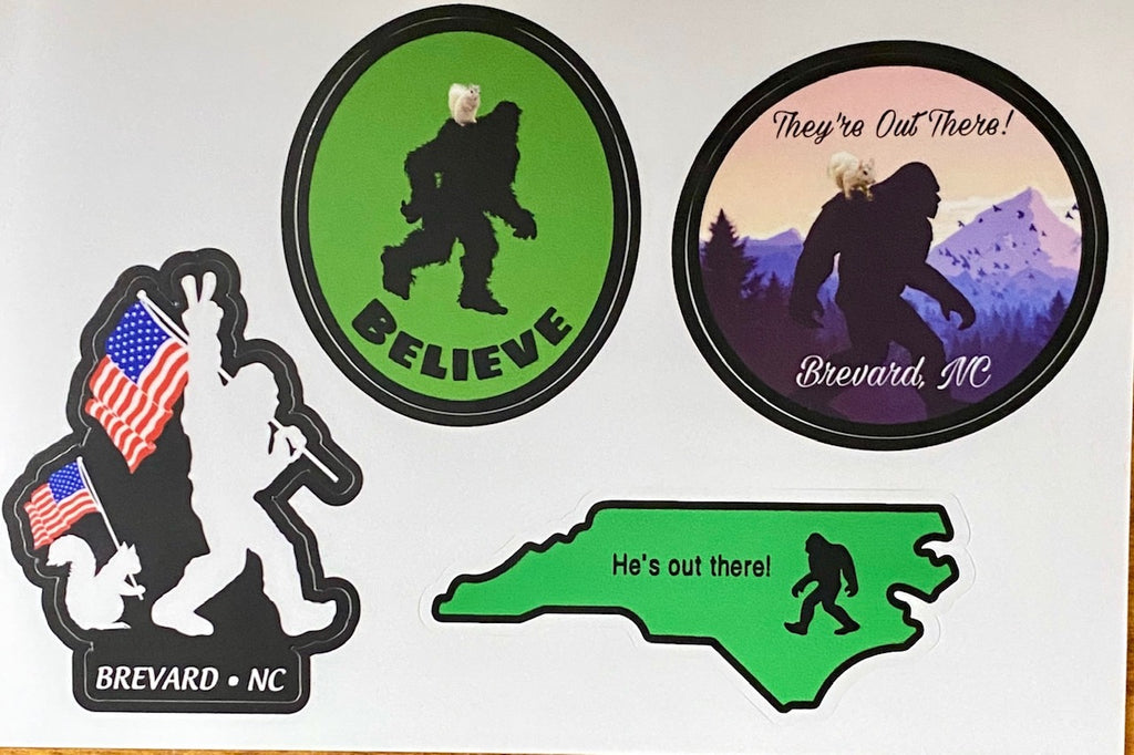 Decal Sheets - Waterproof Vinyl Decals with 4 on a Sheet - Big Foot & White Squirrel