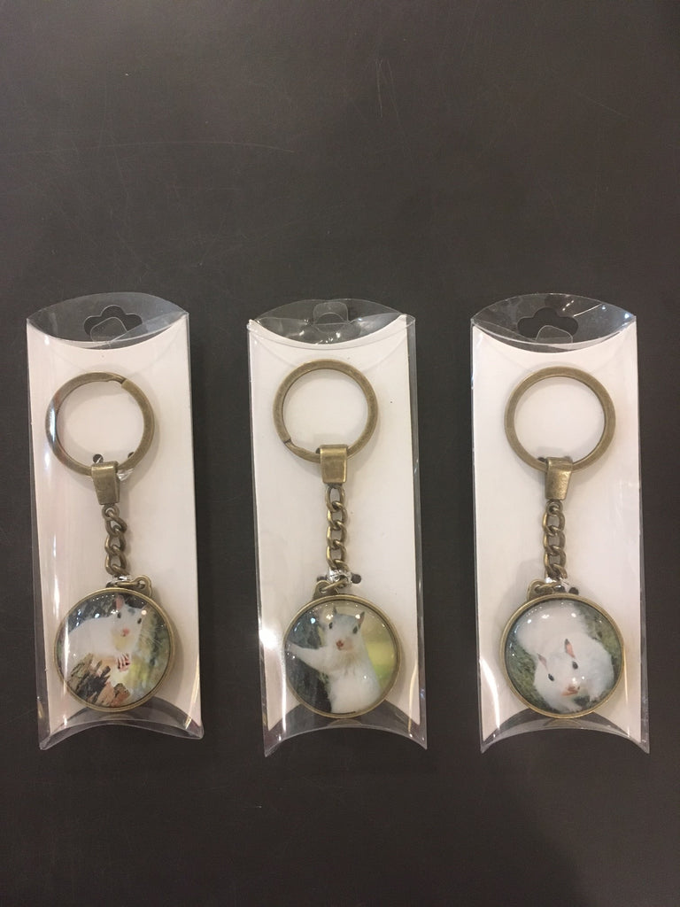 Key Chain/Clip - Custom White Squirrel Brass and Glass