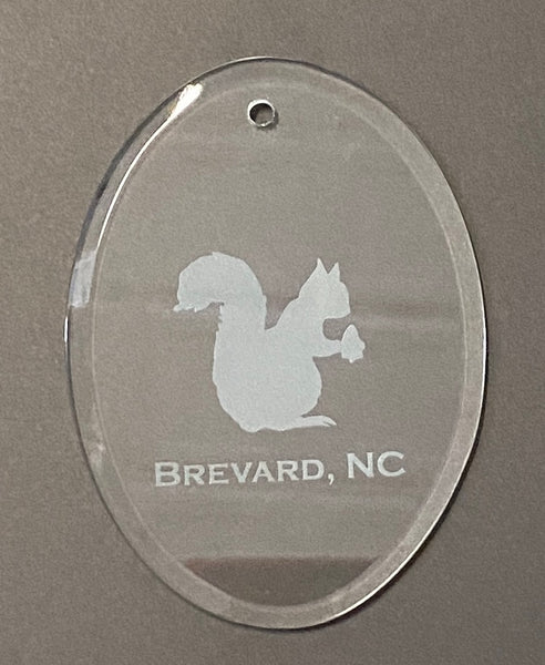 Ornament - Glass Crystal with Etched White Squirrel