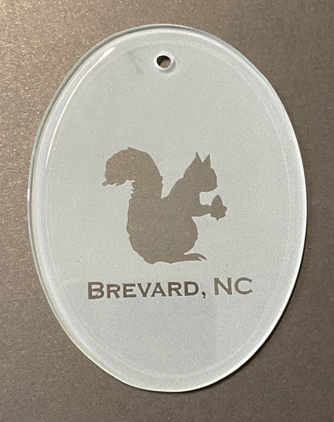 Ornament - Glass Crystal with Etched White Squirrel