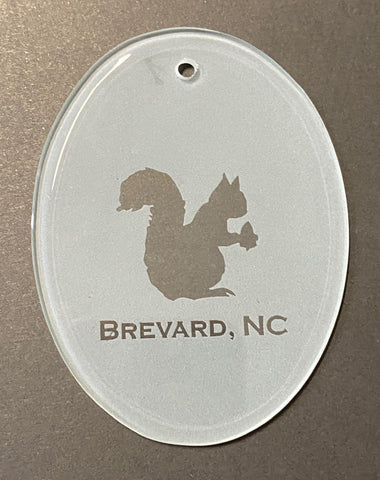 Ornament - Glass Crystal with Etched White Squirrel