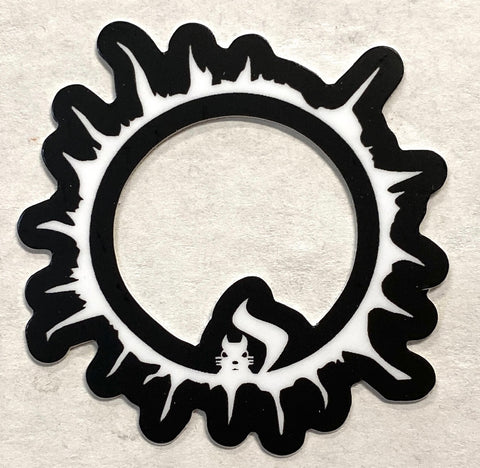 Decal - Squirrel in a Ring of Fire/Eclipse - 2" Vinyl Waterproof Die-Cut Decal WHITE ON BLACK BACKGROUND