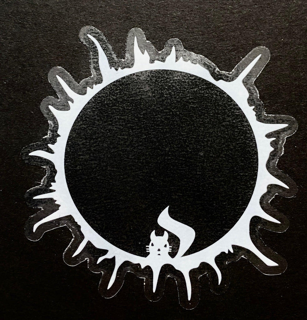 Decal - Squirrel in a Ring of Fire/Eclipse - 3" Round WHITE Vinyl Waterproof Decal
