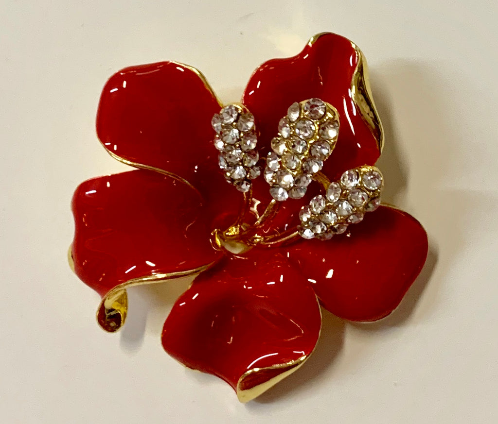 Jewelry - Red Enamel Lily with 3 Crystal Stamens