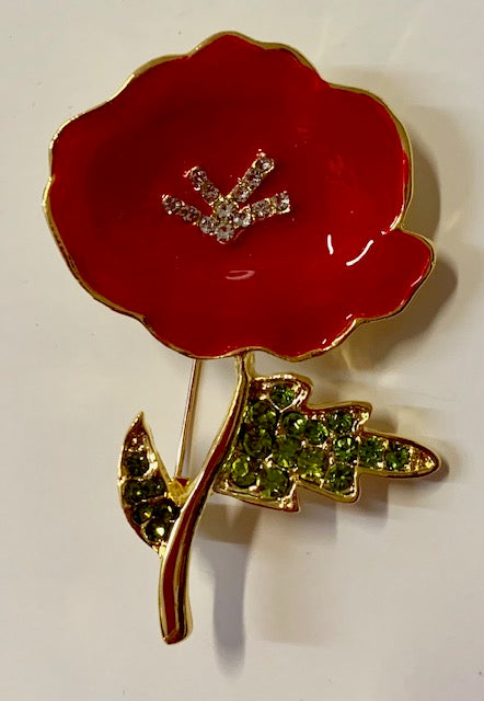 Jewelry - Red Poppy with 4 Crystal Centers