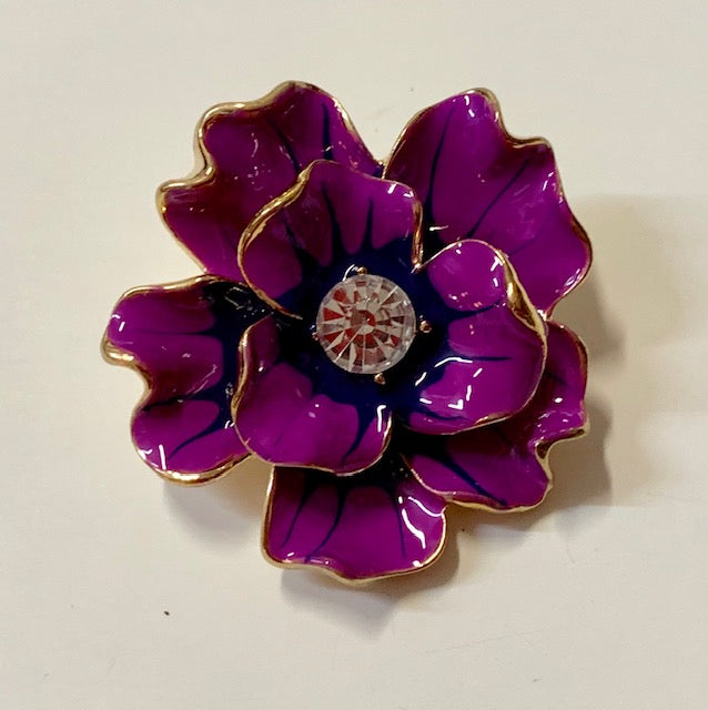 Jewelry - Purple Enamel Flower with Clear Crystal Center