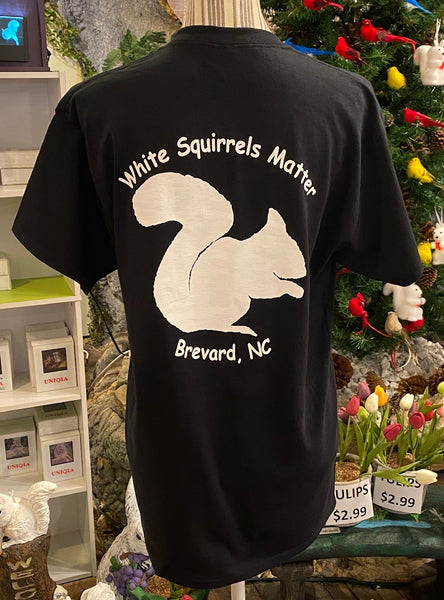 T-Shirt - For Adults - "White Squirrels Matter" Black Short Sleeve Crew Neck