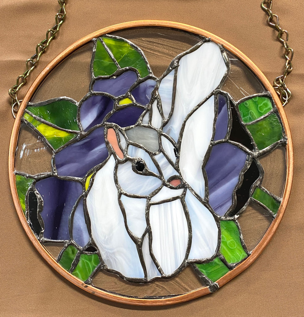 Stained Glass - White Squirrel Design 10" Round by Fairview Glass Artist, Lynda Donaldson