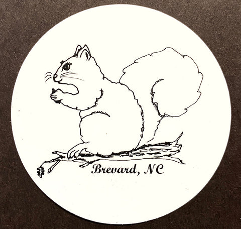Decal - 3" Round White Squirrel Drawing with "Brevard, NC"