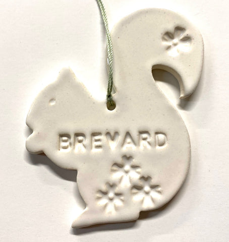 Ornament - White Squirrel Clay Ornament with Stamped "Brevard"