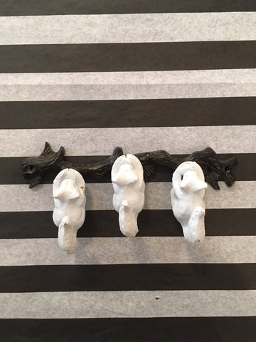 Cast Iron - Three White Squirrel Branch Hooks