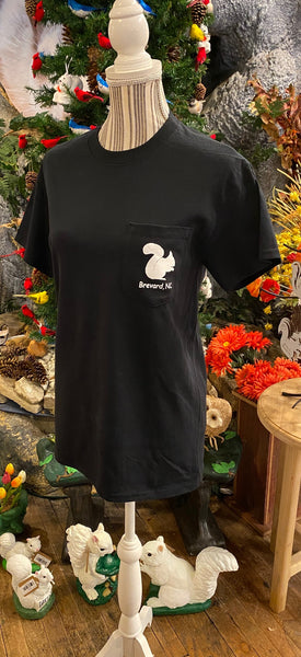 t-shirt - For Adults - Black Short Sleeve Crew Neck Embellished with our White Squirrel Logo