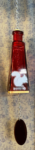Home Decor - Red Pyramid Glass Bottle Wind Chime - 6" Tall Bottle